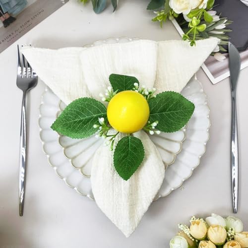 Lemon Napkin Rings Set of 12 Spring Farmhouse Napkin Rings Bulk for Dinning Table Decoration, Rustic Lemon Leaf Napkin Ring Holders for Party Gathering Banquet Wedding Birthday - Image 5