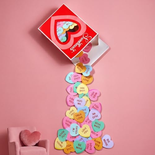 Ctosree 49 Pcs Valentine's Day Wall Stickers 3D Sweetheart Box with Conversation Heart Stickers Valentine's Day Bulletin Board Decoration Love Wall Decals for Classroom Home Wedding Romantic Decor by Ctosree