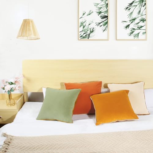 8-Colors Velvet Throw Pillow Covers 18x18 Inch Set of 4 Decorative Velour Pillowcases Modern Double-Colored Cushion Covers for Sofa Couch,Green/Yellow - Image 2
