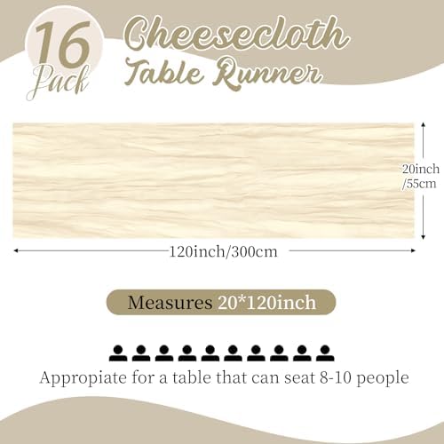 16 Pack Ivory Cheesecloth Table Runners 20x120 Inch Gauze Table Runner 10FT Easter Cheese Cloth Table Runner Rustic Sheer Runner for Wedding Baby Shower Birthday Party Table Decor - Image 2