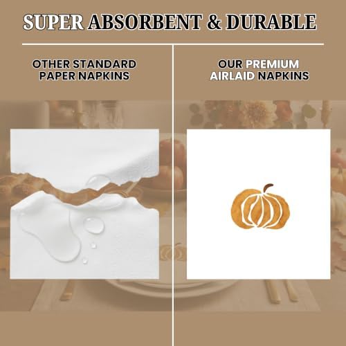 Solo Pumpkin Cocktail Napkins Printed Airlaid Linen-Feel Disposable Hand Towels for Thanksgiving Fall Holiday Party Buffet & Dinner(80Pack) - Image 2