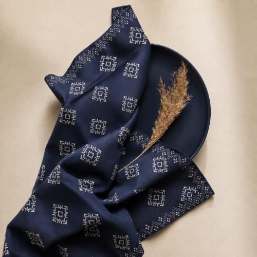 100% Cotton Printed Cloth Napkins Set of 6, 18x18 Inch Reusable Dinner Napkins, Soft Washable Floral Table Napkins for Dining, Parties & Hosting - Navy Cubes - Image 7