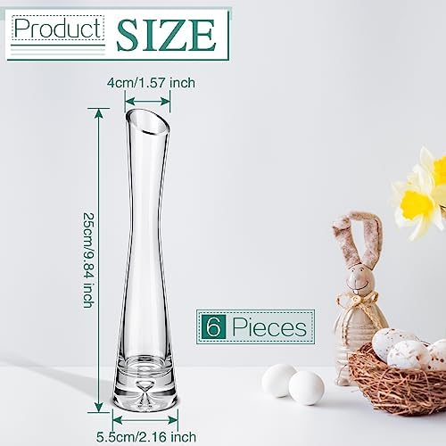 Lallisa 6 Pcs Glass Bud Vases for Centerpieces Maria Modern Clear Small Skinny Decorative Single Flower Bud Vase for Wedding Party Event Home Office Decoration(9.84 Inch,Transparent Color) - Image 2