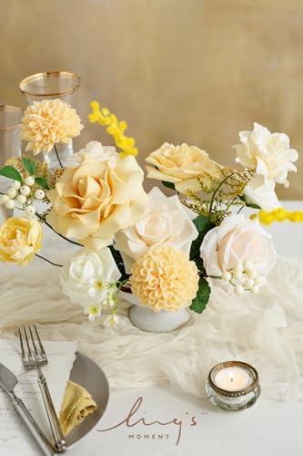 Ling's moment Creamy Yellow Artificial Dahlias, Wedding Flowers, 25 pcs - Image 3