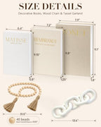 5Pcs Set of 3 Decorative Books, Wood Chain Link Decor & Bead Garland - Image 2