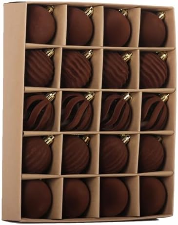20Pcs Brown Velvet Christmas Ornaments Set,2.36In Flocked Ornaments Balls by Senjie