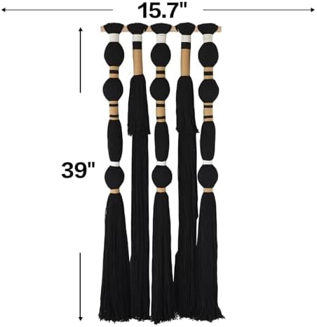 Macrame Wall Hanging Black Spherical Tassel Geometric Wall Art 15.7"W*39"L - Image 5