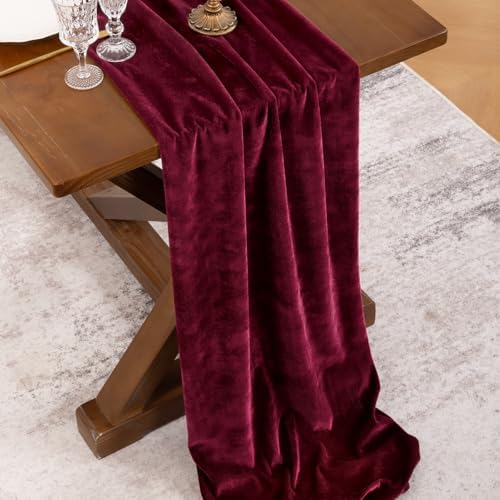 4 Pack Burgundy Red Velvet Table Runner Cloth Fall Wedding Party Decor - Image 3