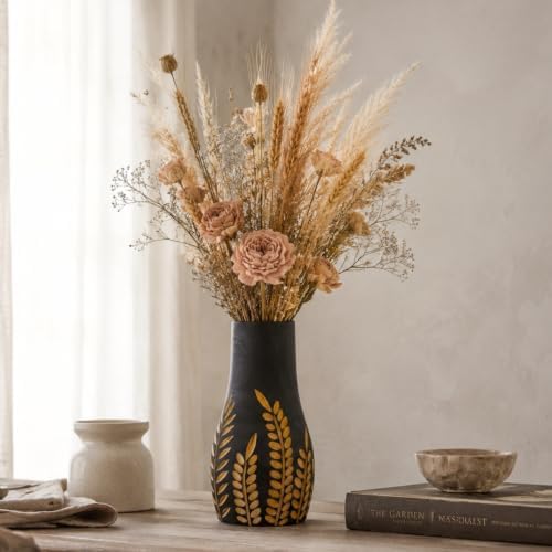 Home Decor Vases for Centerpieces,Wood Flower Vase for Living Room Decor，Black Boho Bookshelf Desk Entry Way Coffee Table Decor,Kitchen Office Laundry Bedroom Decor Aesthetic Vases for Flowers by Jhumeg