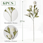 6Pcs 27"Artificial Pompon Mum Stems Silk Flowers for Vase Decor(Cream) - Image 6