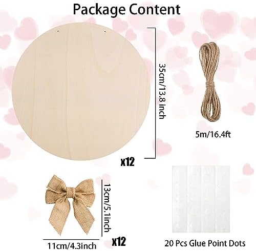 12 Pcs 14 Inch Wood Circles for Crafts Unfinished Wooden Slice Blank Round Wood Door Hanger Sign Round Wooden Discs with Bows,Twine, Glue Point for DIY Craft Christmas Home Holiday Decor,5 mm Thick - Image 2
