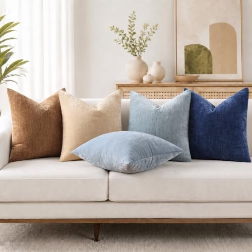 decorUhome Fall Chenille Desert Sand Throw Pillow Covers 26x26 Inch Set of 2, Decorative Soft Couch Pillow Covers Solid Dyed Accent Euro Sham Farmhouse Neutral Square Pillow Cases for Sofa - Image 2