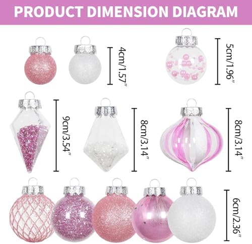 34PCS Pink/White Christmas Ball Ornaments Set for Tree Decor - Image 2