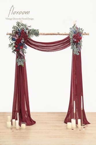Floroom Arch Flowers with Drapes Kit (Pack of 4) - 2pcs Artificial Burgundy & Navy Blue Floral Swag Arrangement with 2pcs Draping Fabric for Wedding Ceremony Arbor and Reception Backdrop Decoration - Image 2