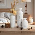 Resin 3 Piece Decorative Vase Set, White Marble Look Farmhouse Home Decor - Image 2