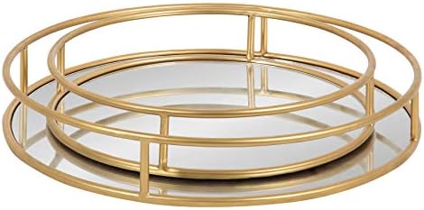 Kate and Laurel Felicia Modern Glam Metal Nesting Trays | Decorative Round Shape with Handles and Mirror Surface, Set of 2, Gold - Image 5