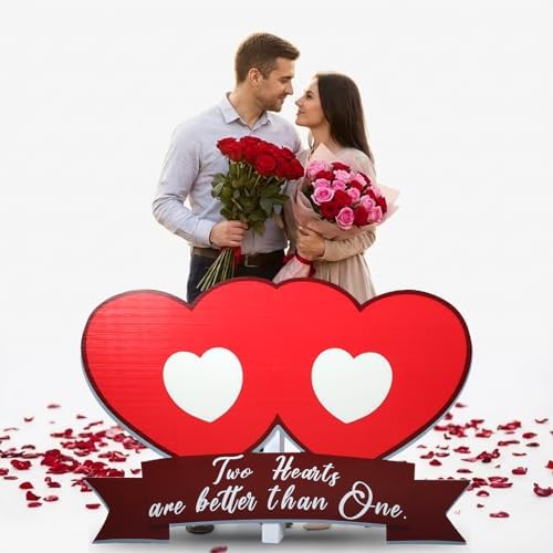 Bucherry 4 ft Heart Cardboard Cutout Valentine's Day Photo Prop Two Hearts Cardboard Stand Life Size Valentines Party Backdrop Decoration Stand up for Anniversary Wedding Engagement Party Decoration - Image 3