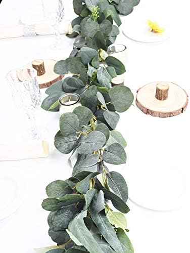 DearHouse 6.2 Feet Eucalyptus Garland Artificial Silk Eucalyptus Leaves Vines Handmade Garland Greenery Wedding Home Backdrop Arch Wall Decor - Image 5
