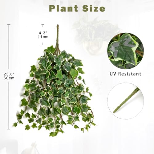 Hollyone 2pcs Artificial Hanging Plants 24" Fake Ivy Vine Faux Ivy Leaves Hanging Plant Greenery for Wall House Room Patio Indoor Outdoor Home Shelf Office Wedding Decor, UV Resistant - Image 2
