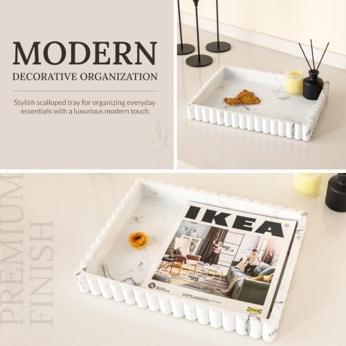 12" White Resin Decorative Tray, Home Decor for Coffee Table - Image 2