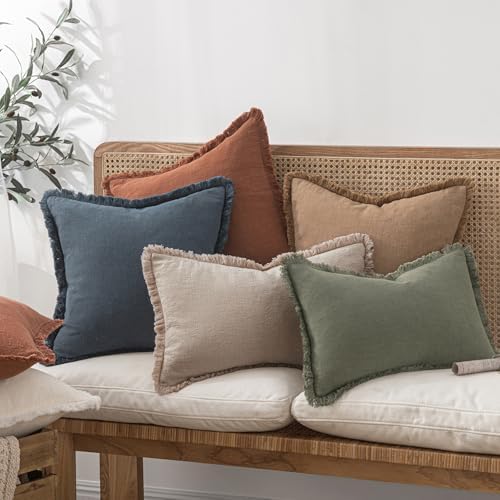 MIULEE Boho Natural Linen Fringe Decorative Euro Throw Pillow Covers 24x24 - Image 6
