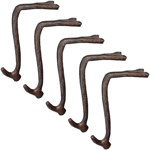 Lulu Decor,100% Cast Iron 8" Brown Straight Branch Stocking Holder for mantle Holds Up to 9 lbs Low Profile Design with Rubber Grip Ideal for Christmas Stockings Garland Holder Antler shape (Set of 5) by LuluDecor