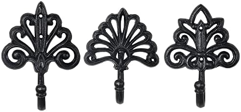 Sungmor Set of 3 Decorative Cast Iron Wall Hooks – Vintage Ornate Design with Antique Black Finish – Heavy Duty Rustic Wall Hangers for Entryway, Bathroom, Kitchen, or Bedroom Decor by Sungmor