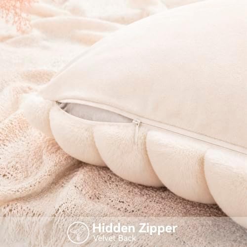 Faux Fur Decorative Throw Pillow Covers 20x20 Set of 2, Beige - Image 6