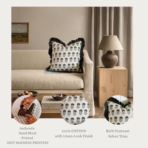 Palm & Loom 100% Cotton Linen Cushion Cover - Aira Decorative Throw Pillow Case with Dark Green & Blue with Ruffle - Modern Traditional Living Room, Bedroom Pillow Cover (Neela, 20" x 20" (Pack of 1)) - Image 5