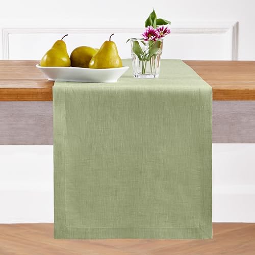 Solino Home 100% Pure Linen Table Runner Olive Long, Athena 14 x 120 in - Image 2