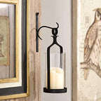 Hanging Hurricane Glass Wall Sconce Candle Holder Black Metal Wall Decorations Set of 2 HLJ15-291B2 - Image 5
