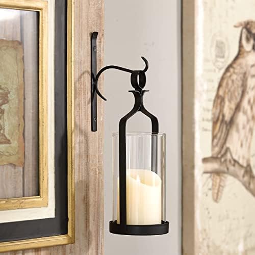 Hanging Hurricane Glass Wall Sconce Candle Holder Black Metal Wall Decorations Set of 2 HLJ15-291B2 - Image 5