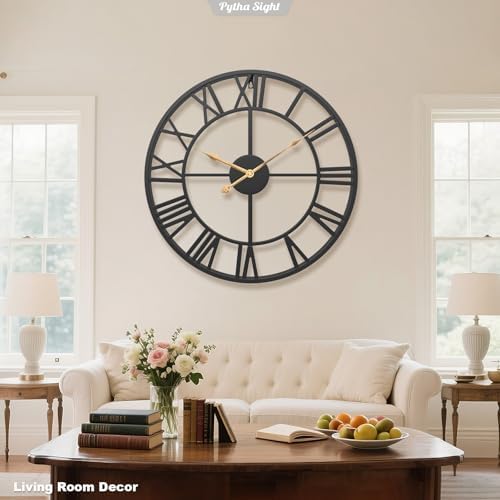 Pytha Sight 20 Inch Metal Roman Numerals Large Wall Clocks for Living Room - Image 4