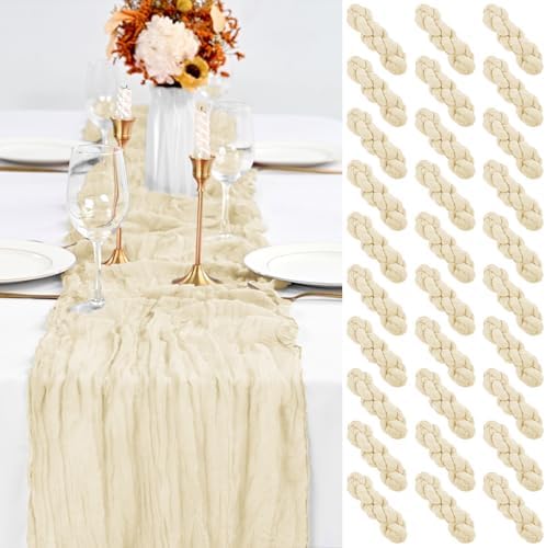 30 Pack Ivory Table Runner 10Ft Cheesecloth Table Runner Boho Gauze Table Runners Romantic Long Sheer Fabric Cream Table Runners for Wedding Party Bridal Shower by YMHPRIDE