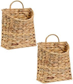 Set of 2 Water Hyacinth Hand Woven Basket, Wicker Hanging Wall Basket, handmade Decor & Storage Organizer for Entryway, Bathroom, Living Room, Farmhouse, and Front Door, 8.7 x 4.7 x 11.4 inch by PINXIURY