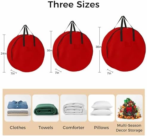 36 Inch Round Storage Bag 2 Pack,Christmas Red Waterproof Wreath Storage Container with Handles&Zipper Simplistic Closet Organizer Bags Garland Box - Image 7