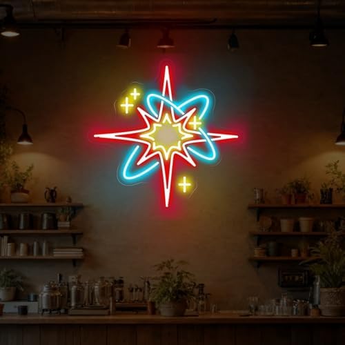 Red Starburst Neon Sign for Bedroom Music Room, Mid Century Modern Decor - Image 2
