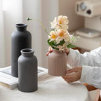 Large Modern Ceramic Vase Set, Black Ribbed Matte Finish, 3-Piece Decorative Vases for Home Living Room Office, 10 inch Tall, 4 inch Width (XL Black Mix) - Image 2