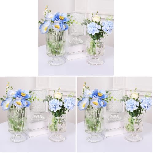 Fixwal Vases for Flowers Set of 3 Vintage Glass Vase for Centerpieces, Embossed Base Vases for Wedding Decoration (H:7" D:4"), Ribbed Glass Containers for Organization for Home Decor (Pack of 3) by Fixwal