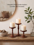 NUPTIO Wooden Pillar Candle Holders: Set of 3 Vintage Candle Stands - Image 4