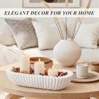 Large Decorative Bowl for Home Decor Long Dough Key Bowls Coffee Table Decor Centerpiece White Ruffle Scalloped Resin Modern Handicraft Bowl for Kitchen Counter Farmhouse Entryway - Image 4