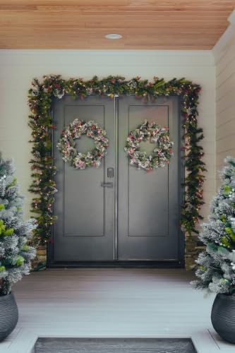 National Tree Company 24in Pre-Lit Wintry Pine Flocked Christmas Wreath - Image 2