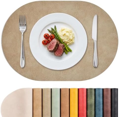 MOSAYT Vinyl Faux Leather Oval Placemats, Set of 6, Apricot by MOSAYT
