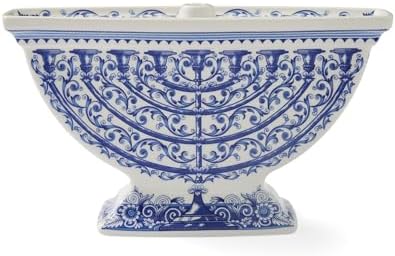 Spode Judaica Menorah - Artistic Floral & Vine Design, Hanukkah Candle Holder with Judaic Manuscript Motifs, Holiday Centerpiece - 6" x 10" Fine Porcelain Menorah, Decorative Jewish Accent - Image 2