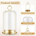 Metal Candle Holder, 5"&4" Wide Hurricane Glass Candle Holders with Handmade Glass Dome, Hanging Brass Candle Lantern for Pillar Candles, Table Coffee Decor, Interior Decoration (Not Included Candles) - Image 3