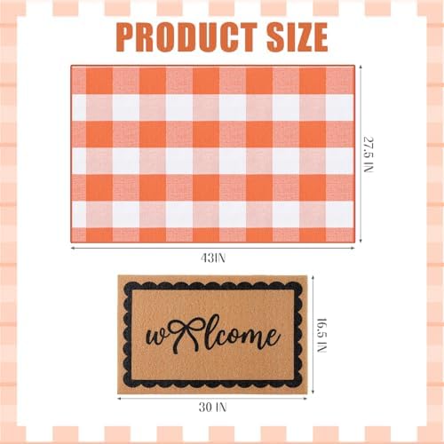 2 Pcs Fall Welcome Mats for Front Door Layered Buffalo Plaid Outdoor Rug - Image 2