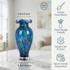 12in Tall Hand Blown Glass Vase Unique Ruffle Wide Mouth Vases, Elegant Modern Glass Flower Decorations Vase, Beautiful Colorful Vases for Home Living Room Bookshelves Wedding High End Centerpieces - Image 2