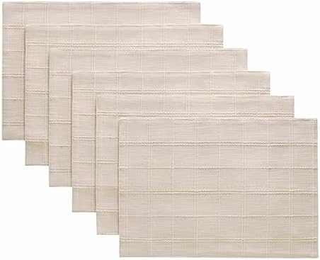 ZeeMart Linen Checked Farmhouse Placemats Set of 6, Neutral Beige 13x19in - Image 7
