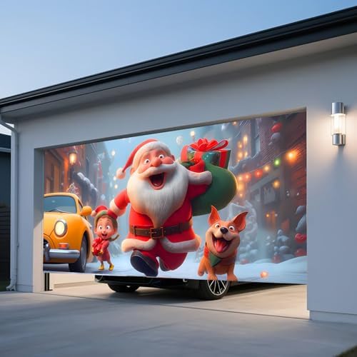 Christmas Garage Door Banner – Santa Claus, Little Girl & Cute Dog Carrying, Large Outdoor Holiday Mural for Garage, Yard & Porch Decor,16 x 7ft/4.8 x 2.1m - Image 6