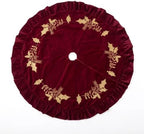 Christmas Tree Skirt, 72 Inches, Gold Embroidered Holly Style, Red - Image 5